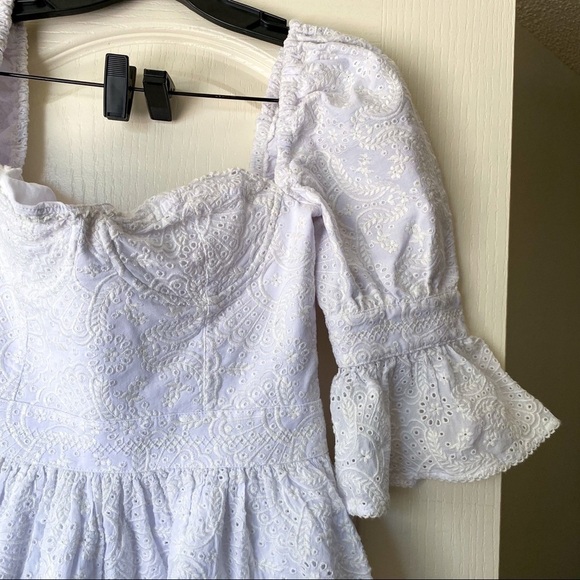 Agua Bendita Dress Cedro Bruma Embroidered Lace Eyelet White M NWT - Picture 5 of 13